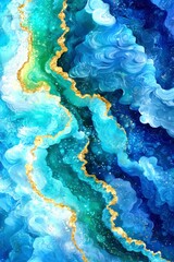 Flowing abstract art digital creation blue and green swirls vibrant colors contemporary design