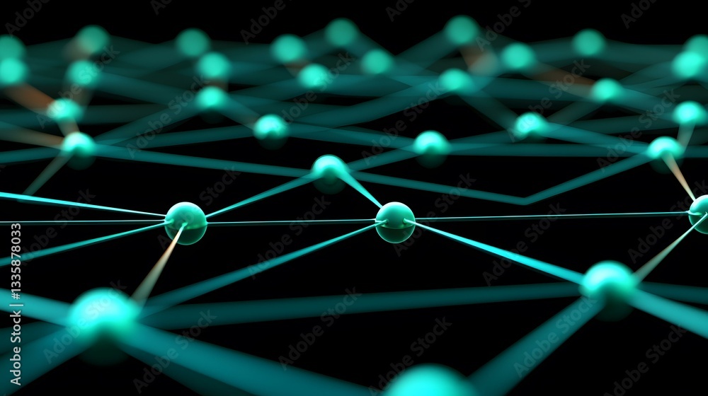 Poster the image shows a network of interconnected nodes, represented by glowing teal spheres linked by bri