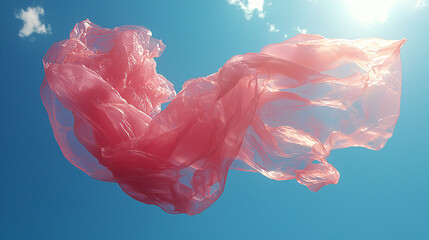 Fototapeta premium Diaphanous Plastic Pink Bag isolated on clean blue background