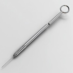 Set of stainless steel surgical instruments on a white background