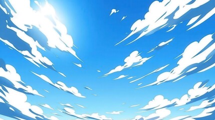 Obraz premium An illustration of anime background showing blue sky with white clouds