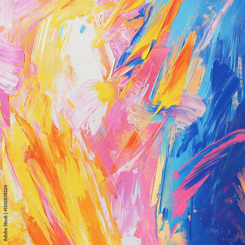 Poster brightly colored painting featuring a vibrant array of colors creating an eye-catching visual deligh