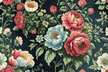 Vibrant Vintage Floral Wallpaper Design Featuring Nostalgic Botanical Patterns