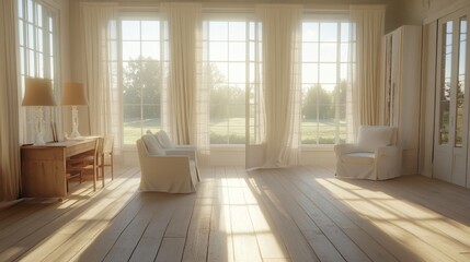 Fototapeta premium Bright and Airy Living Room with Large Windows