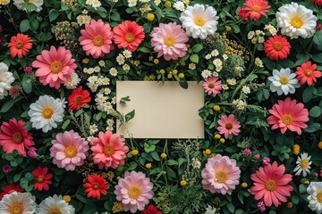 Obraz premium Vibrant Floral Backdrop for Memos and Announcements in a Thriving Garden Setting