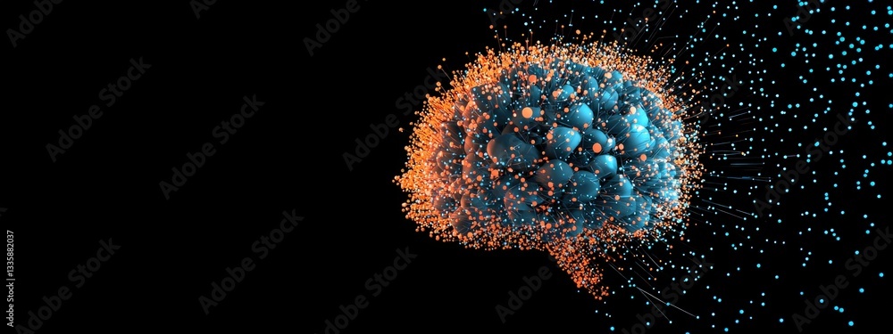 Poster digital knowledge in motion represented through glowing particles.
