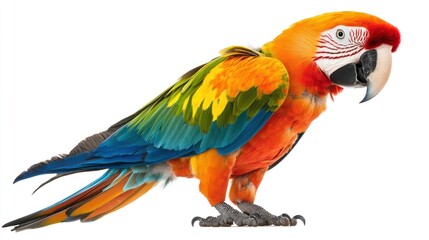 Fototapeta premium Colorful macaw profile against white background