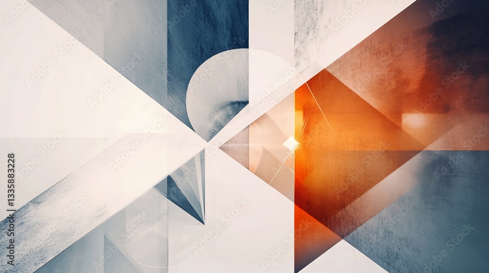 Poster abstract geometric composition with triangles, circles, and contrasting colors creating modern art