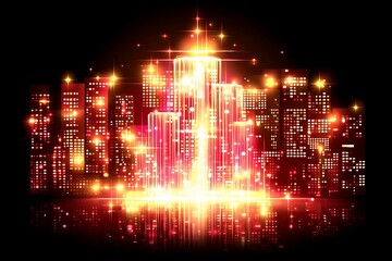 Fototapeta premium Abstract futuristic cityscape with sparkling lights and glow effects on dark background