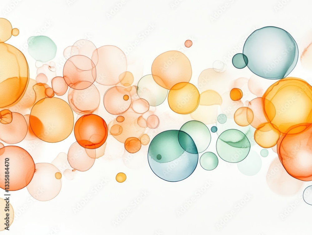 Poster colorful abstract bubbles in various sizes floating against a light background