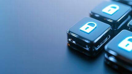 Fototapeta premium A sleek computer keyboard illuminated with a bright blue light showcasing modern technology design