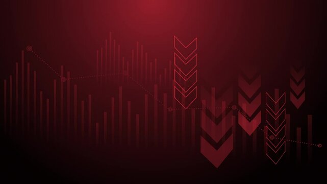 4k of red decreased graph business background with arrow and bars animation portrait