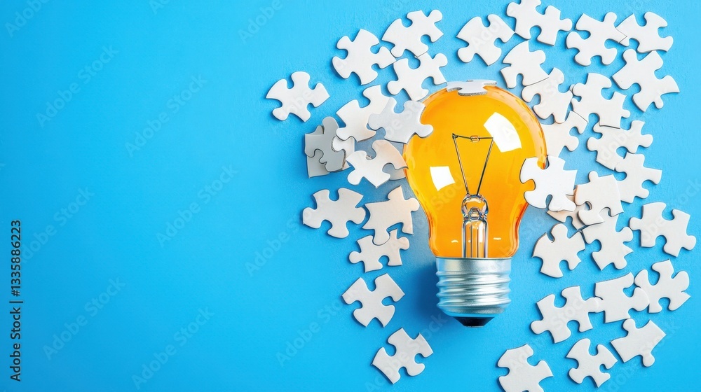 Aufkleber a puzzle piece completing a glowing light bulb, emphasizing problem-solving ideas
