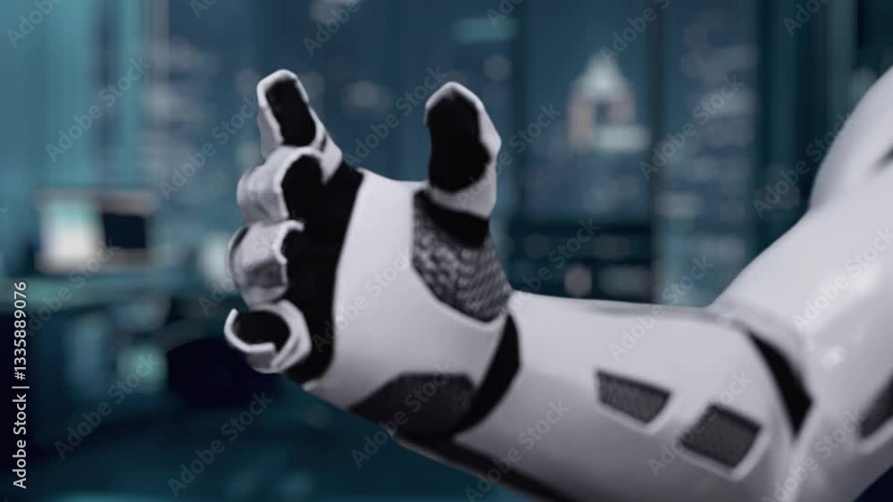 Poster a hand reaches towards floating digital icons in a modern workspace, illustrating the concept of clo