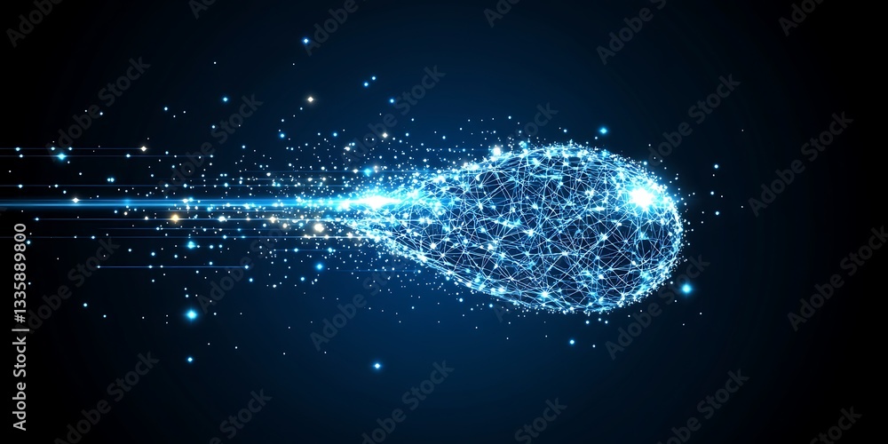 Poster abstract digital network sphere with data stream effect against dark backdrop