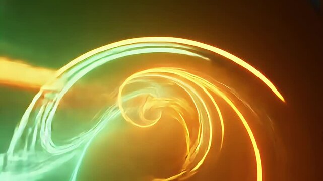 Abstract spiral light pattern in vibrant orange and blue hues, creating a mesmerizing sense of motion and depth.