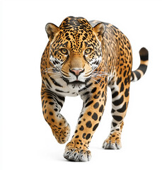 Obraz premium Jaguar, walking towards the camera, isolated on a white background.