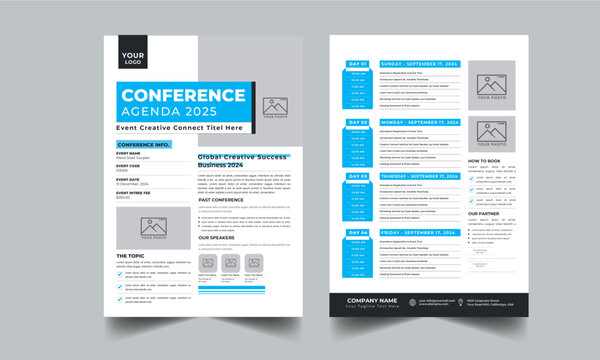 Event Schedule and Conference Event Program layout design template with unique design style concept