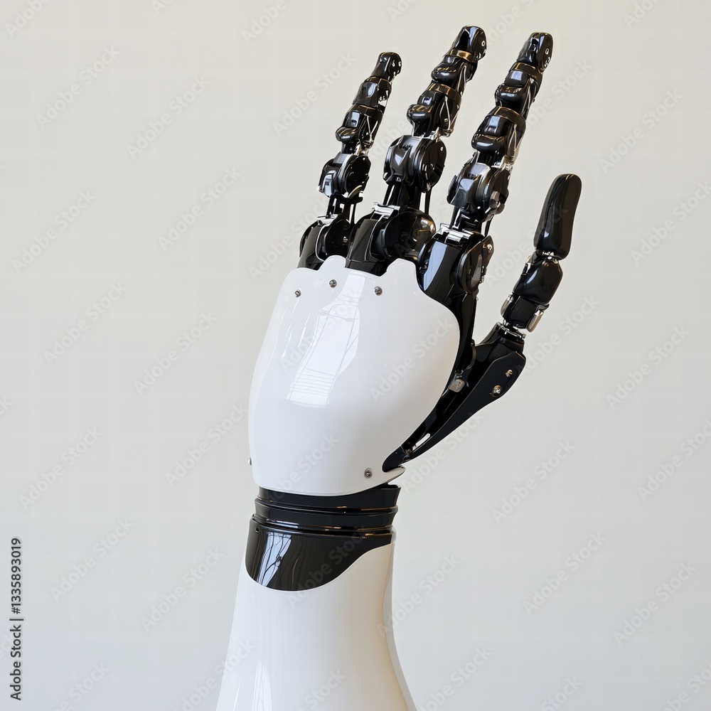 Poster a robotic hand isolated against a crisp white background exemplifying modern engineering and technol