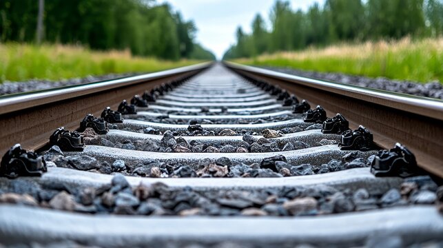 Close-up view of railroad tracks leading into distance