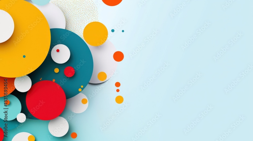 Poster group collaboration depicted with colorful abstract shapes.