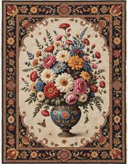 tapestry with Elegant flower arrangement in vase with colorful flowers and intricate decorative style for home decor