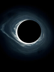 A deep-space scene featuring an enormous black hole bending light around it