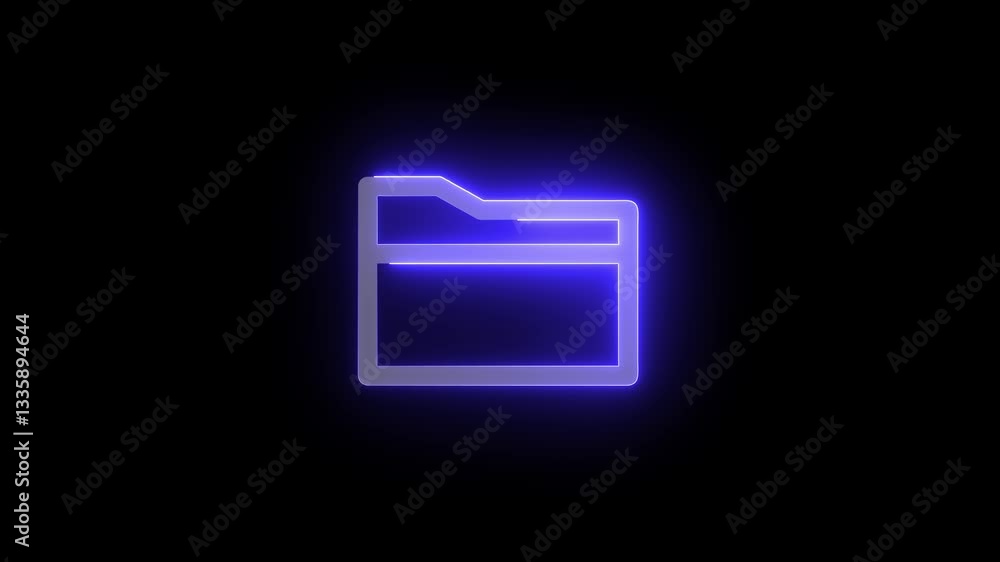 Poster glowing neon files and folders icon.neon document folder icon on black background.