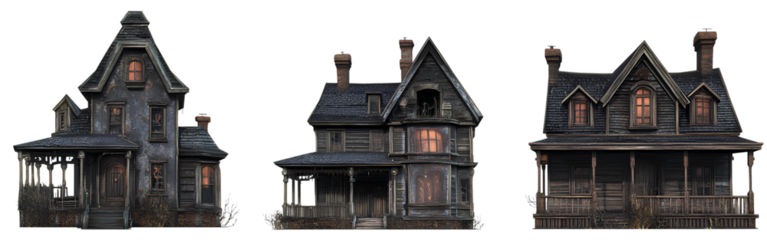  Set of horror fantasy game house models, transparent background png