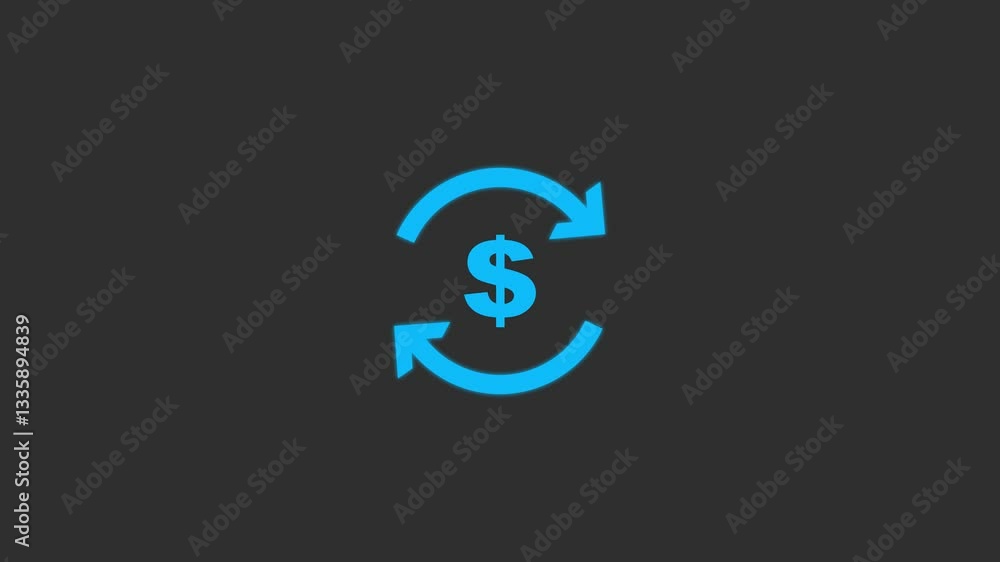 Poster dollar and round circle arrow icon animation. 4k video motion animation.