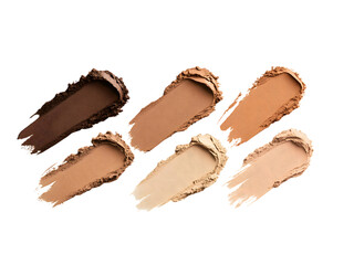 This image showcases a selection of various cosmetic powder shades and foundation colors with varying undertones.