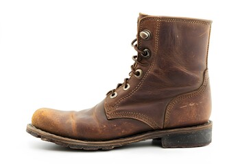Brown Leather Lace Up Boot Isolated On White Background