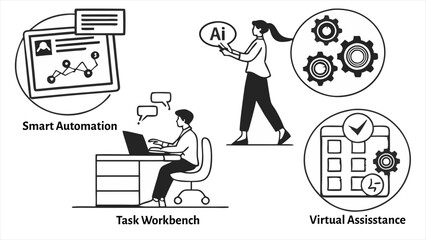 Obraz premium AI Business Productivity Icons Set - Smart Workflow Automation and Task Management