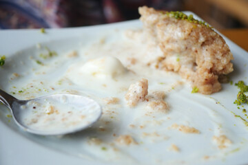 Delicious dessert remnants from a dining experience in a restaurant