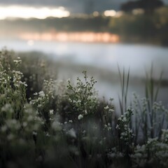 Morning mist over a river.
