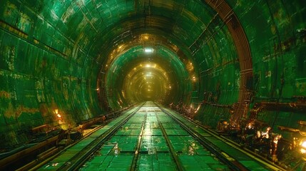 Futuristic tunnel interior, glowing path, industrial scene, possible use for sci-fi backdrop