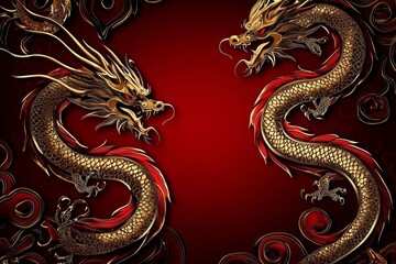 Obraz premium Vibrant red dragon design set against a striking red backdrop.