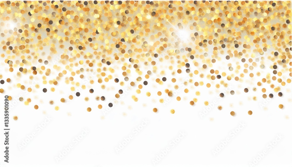 Poster luxury golden confetti falling on white background with sparkling bokeh effect, festive backdrop for