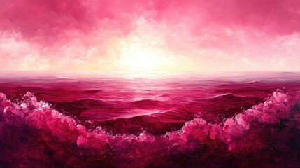 Pink sunset over rolling hills, peaceful landscape, art print