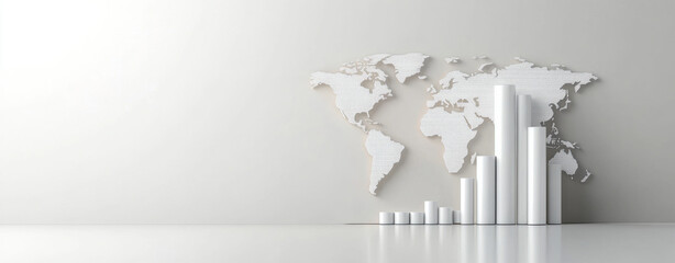 White world map with bar graphs representing data visualization