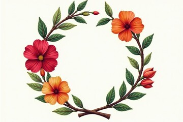 Rustic laurel wreath with bold blooms, ideal for branding and label designs, labels, branding