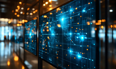 Obraz premium Modern digital displays showing interconnected global network
