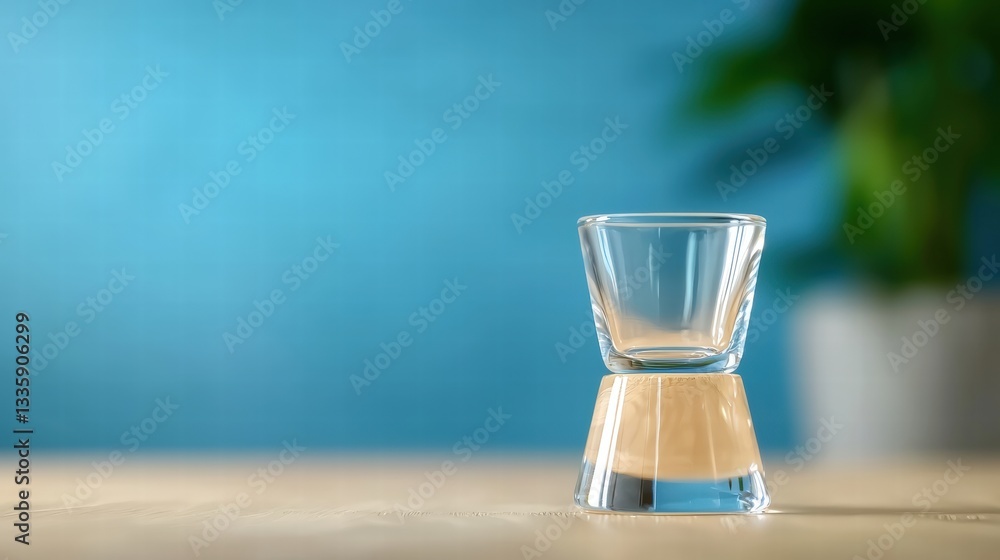 Poster a close-up view of a shot glass resting on a table with a simple and elegant design