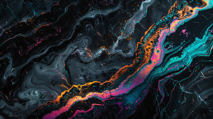 Obraz premium Lunar Spectrum marble, cosmic black with luminescent streaks, celestial and radiant for high-end interiors