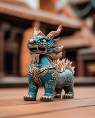 Fototapeta premium Ceramic dragon figurine traditional market artisan craft historical setting close-up view cultural symbolism