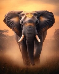 Majestic elephant in golden sunset african savanna wildlife photography serene landscape close-up view nature's wonder