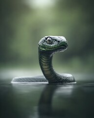 Fototapeta premium Mysterious water serpent emerges enchanted forest wildlife photography serene lake close-up mythical creatures