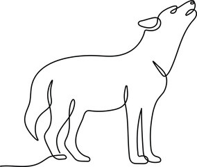 Wolf one continuous line drawing with editable stroke on white isolated background. Vector illustration 