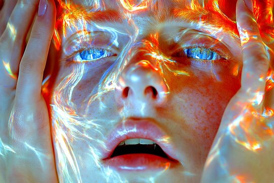 Seeing things. Psychological disorder. Medical condition. Metaphorical migraine aura emotions of a mental illusion. Hallucination - due to migraine aura: abstract image of mental state.