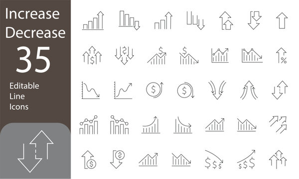 Increase and Decrease icons set. Increase and Decrease Editable line Icons set. chart, graph, arrow, and more. Pictograms and infographics for mobile apps. Vector